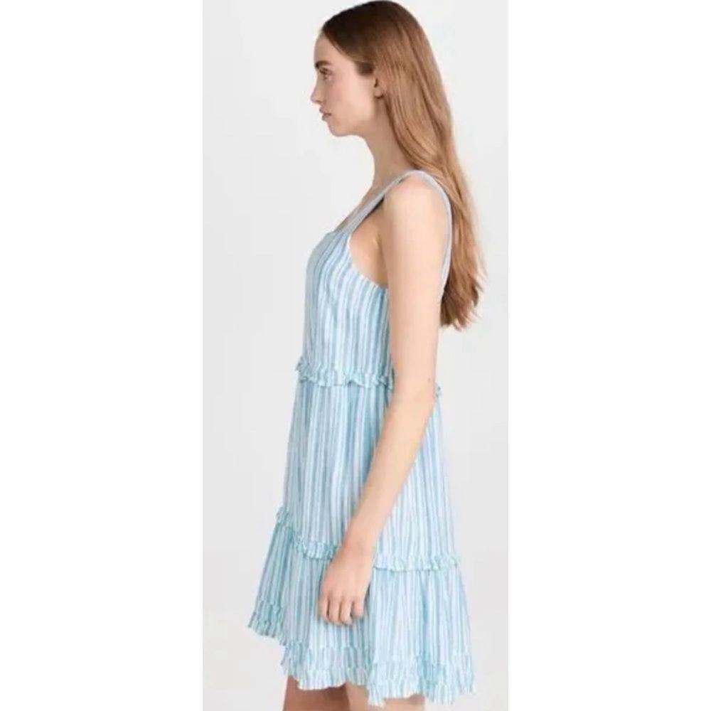 Rails Sandy Dress Linen Blend Striped Ruffle Mini in Laguna Stripe Size S - Picture 4 of 9